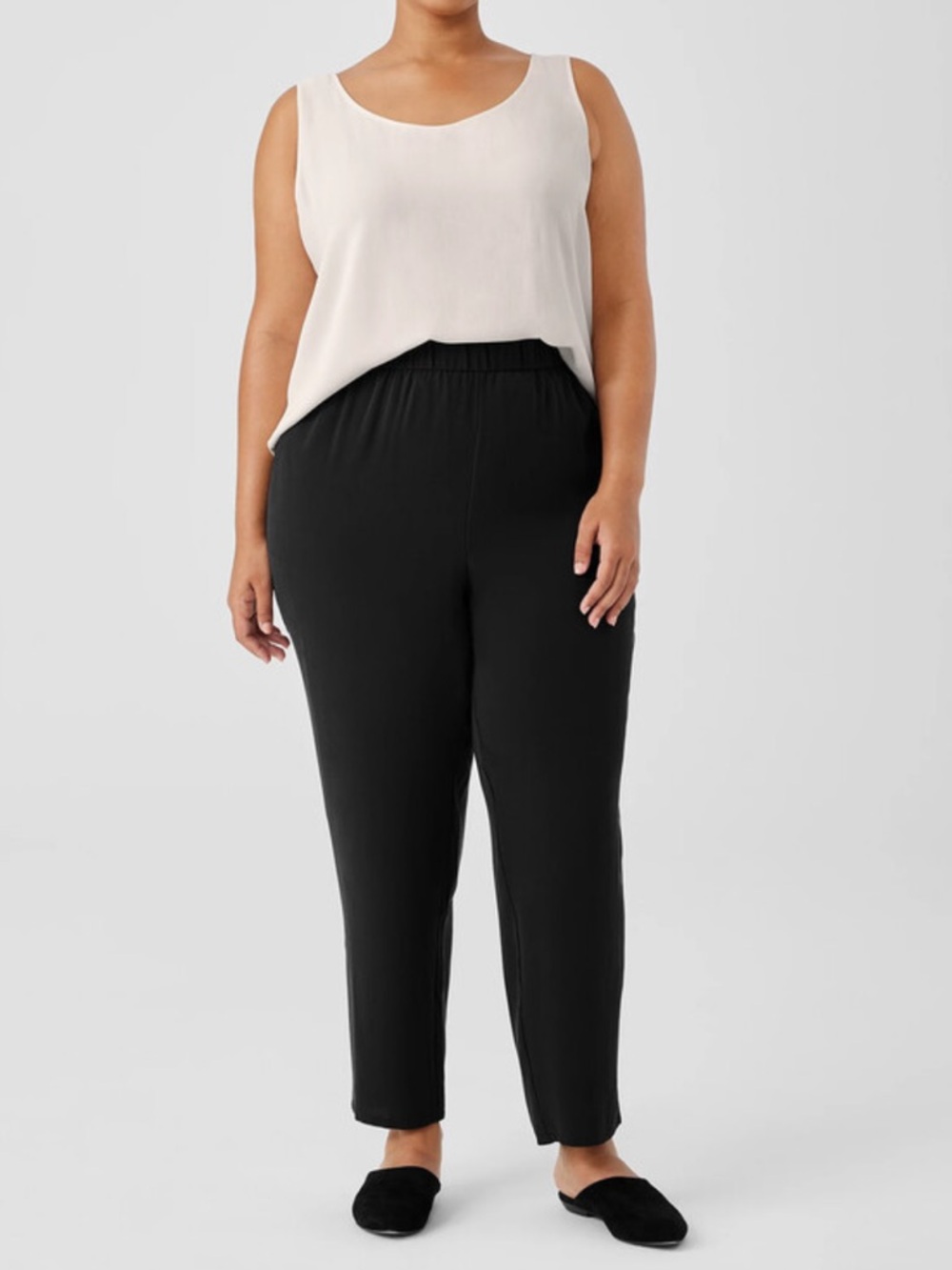 Eileen Fisher Black Silk Tapered Pant with side slit size 3x NWT